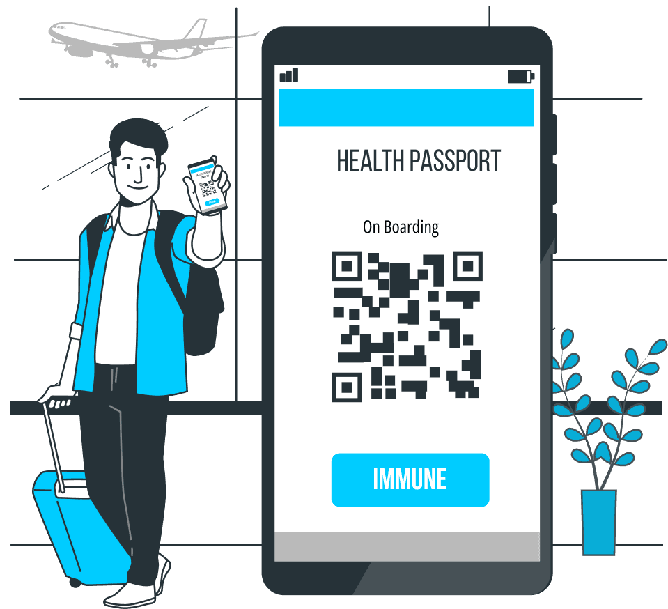 Person with luggage and health passport ready to travel