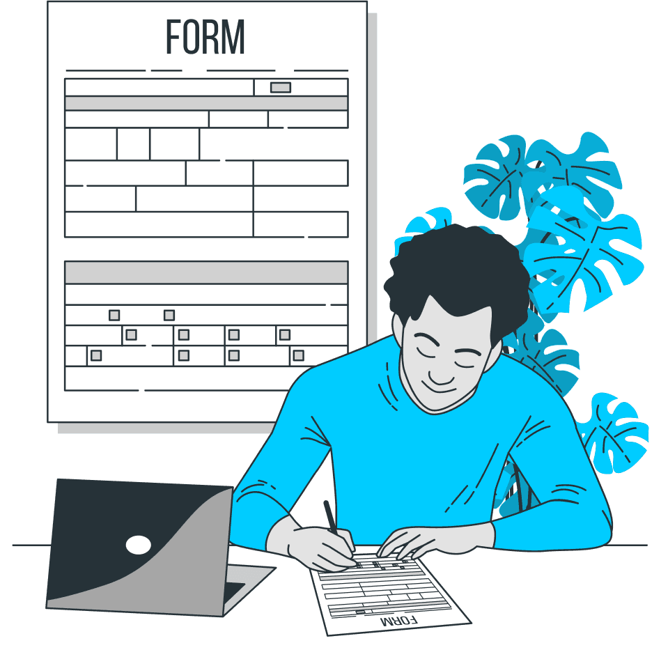 Person filling out medical form on laptop